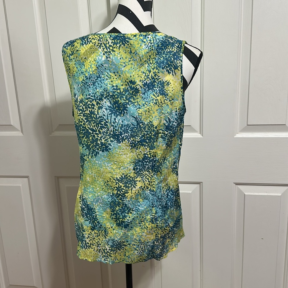 Pendleton Blue And Yellow Ruffled Sleeveless Butt… - image 3